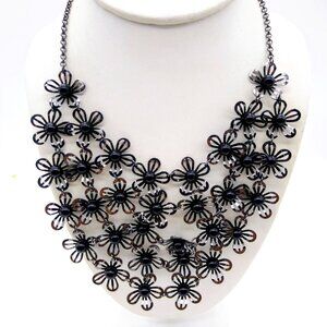 Emo Flower Garden Bib Necklace, Lightweight Vintage Floral with Black Bead C